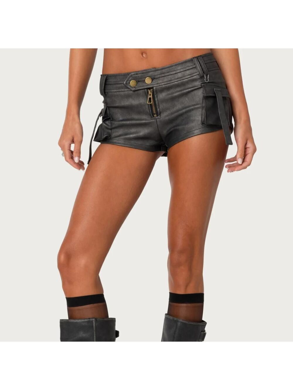 Edikted Washed Faux Leather Micro Cargo Shorts Womens Sz Small Y2K Costume